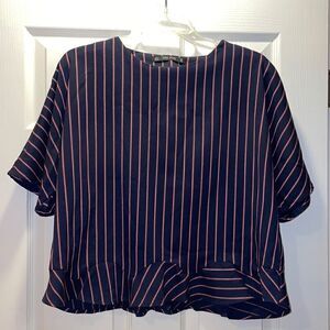 ✨Zara Basic Navy, Red & White Striped Cropped Top
